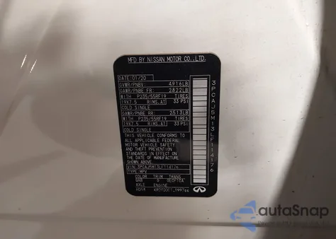 2020 Infiniti Qx50 Essential z USA, uszkodzony, nr VIN 3PCAJ5M13LF114176